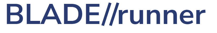 Text logo displaying 'BLADE//runner' in bold blue lettering.