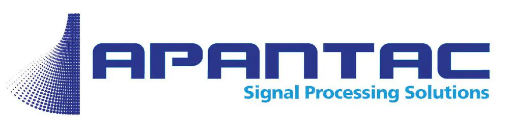Logo Apantac Signal Processing Solutions con simbolo blu sfumato